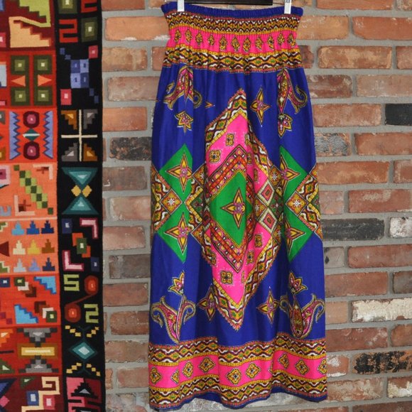 Vintage Bright Multi Color Boho Hippie SUMMER Long Maxi Skirt Festival M-L - Picture 5 of 6
